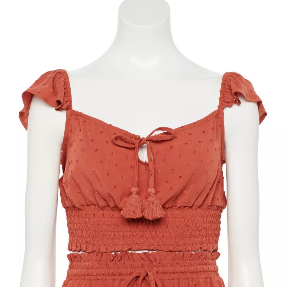 In Plastic! Flutter Sleeve Smocked Top RUST NWT